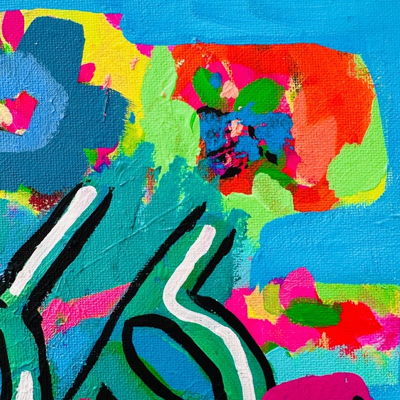 Original Painting Modern Abstract Collectible Flowers 12" x 12" Canvas Panel - Picture 4 of 8